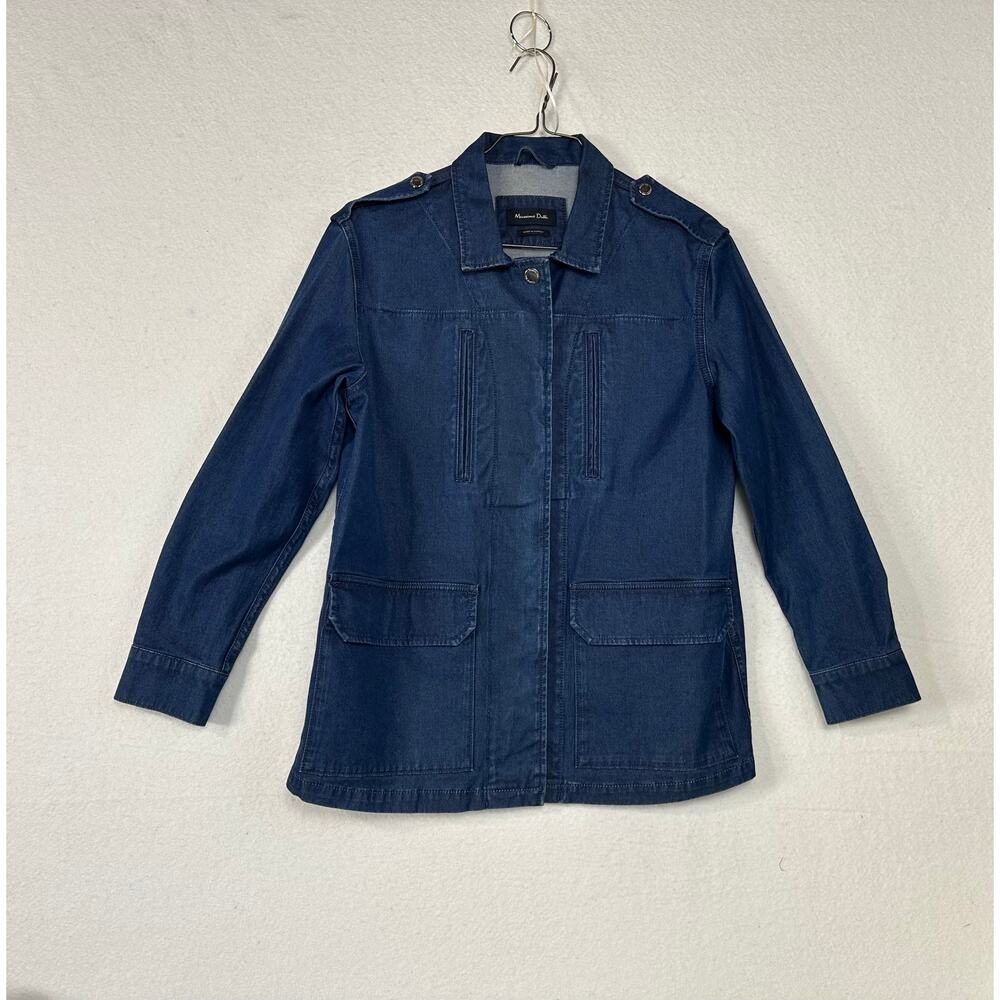 Massimo Dutti Women's Dark Blue Denim Jacket Size Medium Casual Quiet Luxury